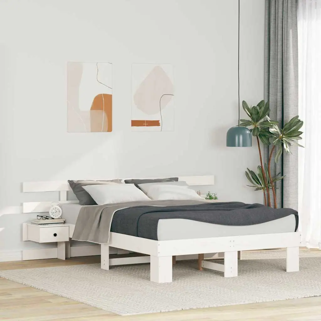 vidaXL Σκελετός Κρεβατιού Λευκό 135 x 190 cm Στερεά ξυλεία πεύκου