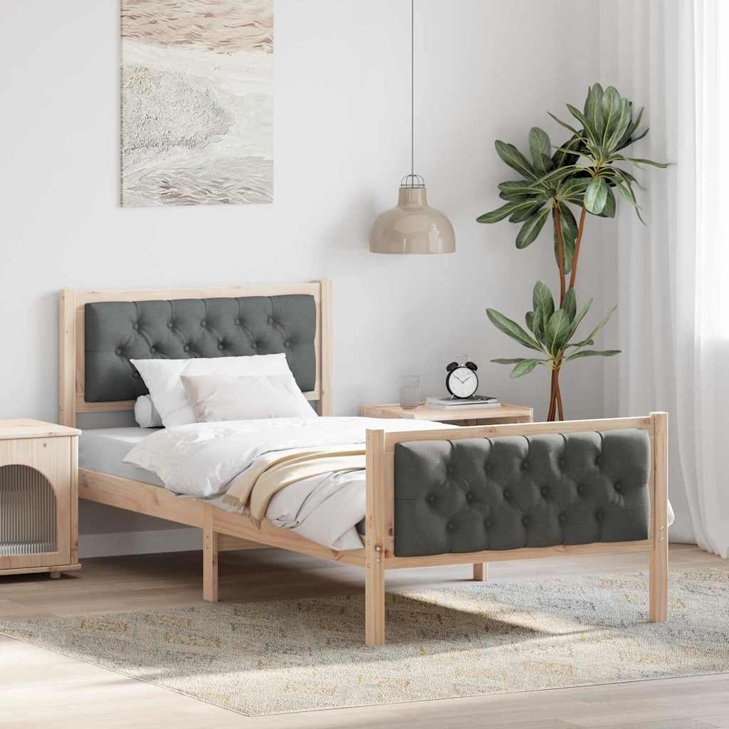vidaXL Σκελετός Κρεβατιού Σκούρο Γκρι 90 x 190 cm Στερεά ξυλεία πεύκου