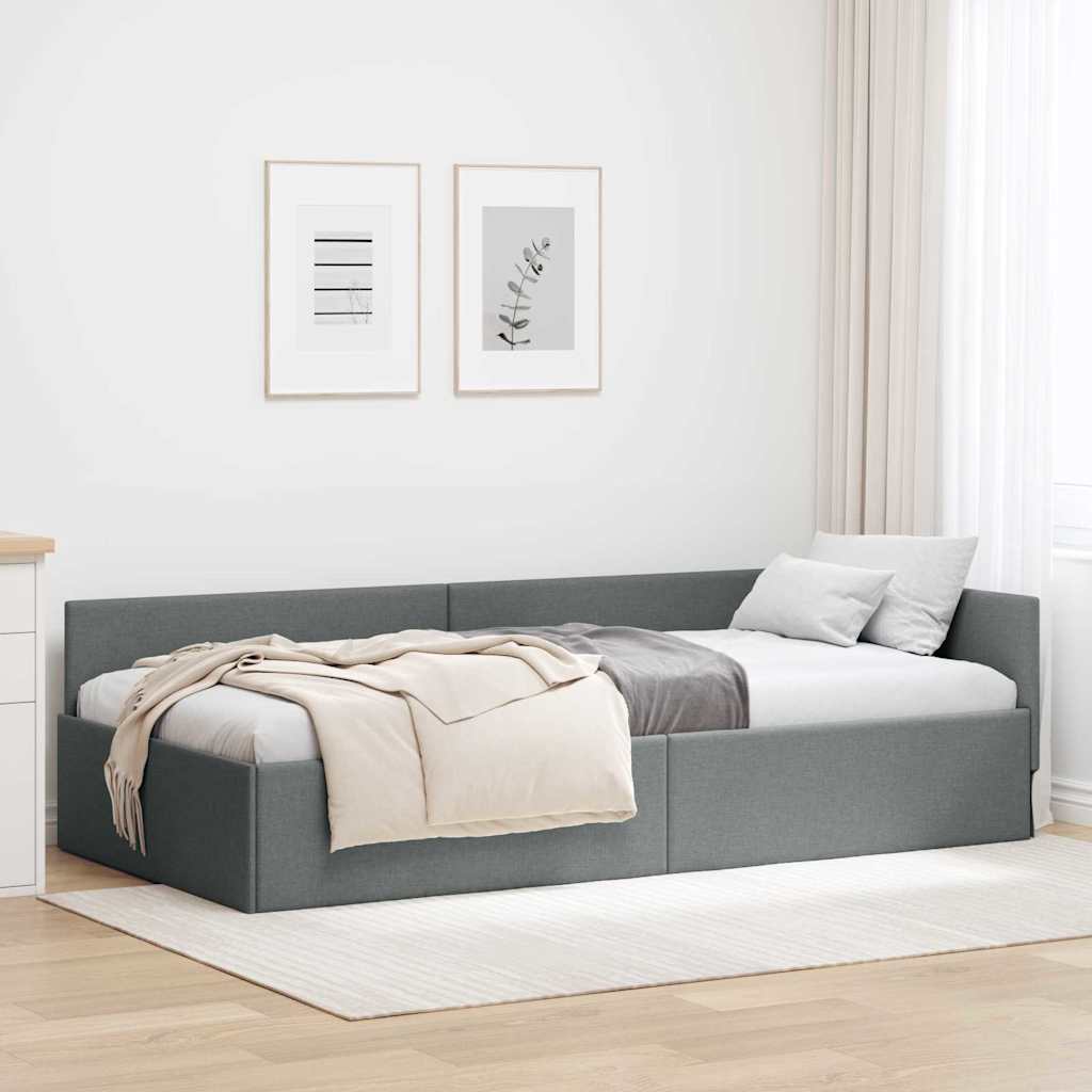 vidaXL Κρεβάτι Γωνίας Σκούρο Γκρι 90 x 190 cm ύφασμα