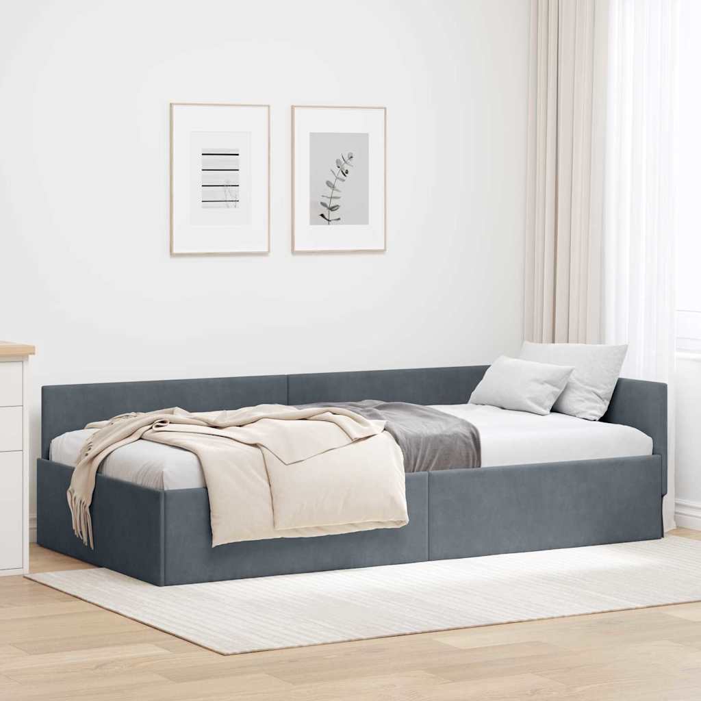 vidaXL Κρεβάτι Γωνίας Σκούρο Γκρι 90 x 200 cm Βελούδο