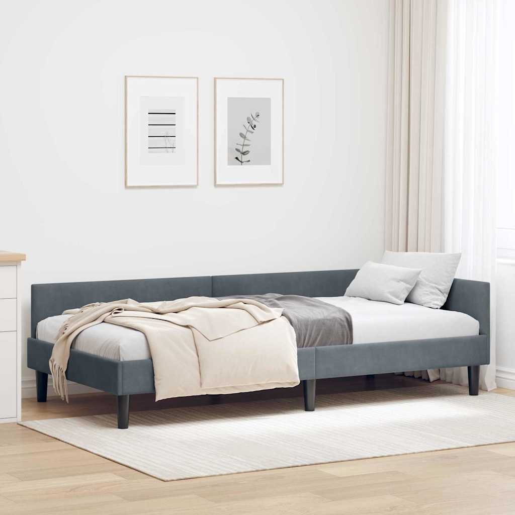 vidaXL Κρεβάτι Γωνίας Σκούρο Γκρι 90 x 190 cm Βελούδο