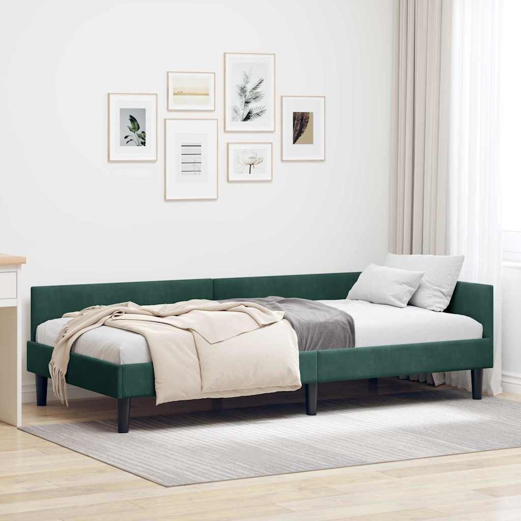 vidaXL Κρεβάτι Γωνίας Σκούρο Πράσινο 90 x 200 cm Βελούδο