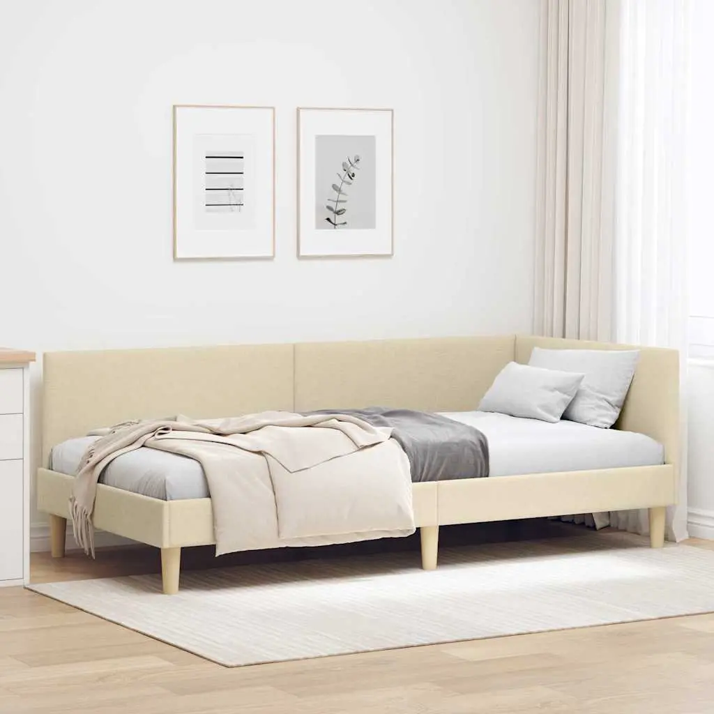 vidaXL Κρεβάτι Γωνίας Κρεμ 90 x 190 cm Ύφασμα