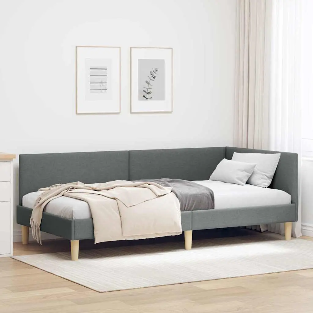 vidaXL Κρεβάτι Γωνίας Σκούρο Γκρι 100 x 200 cm Ύφασμα