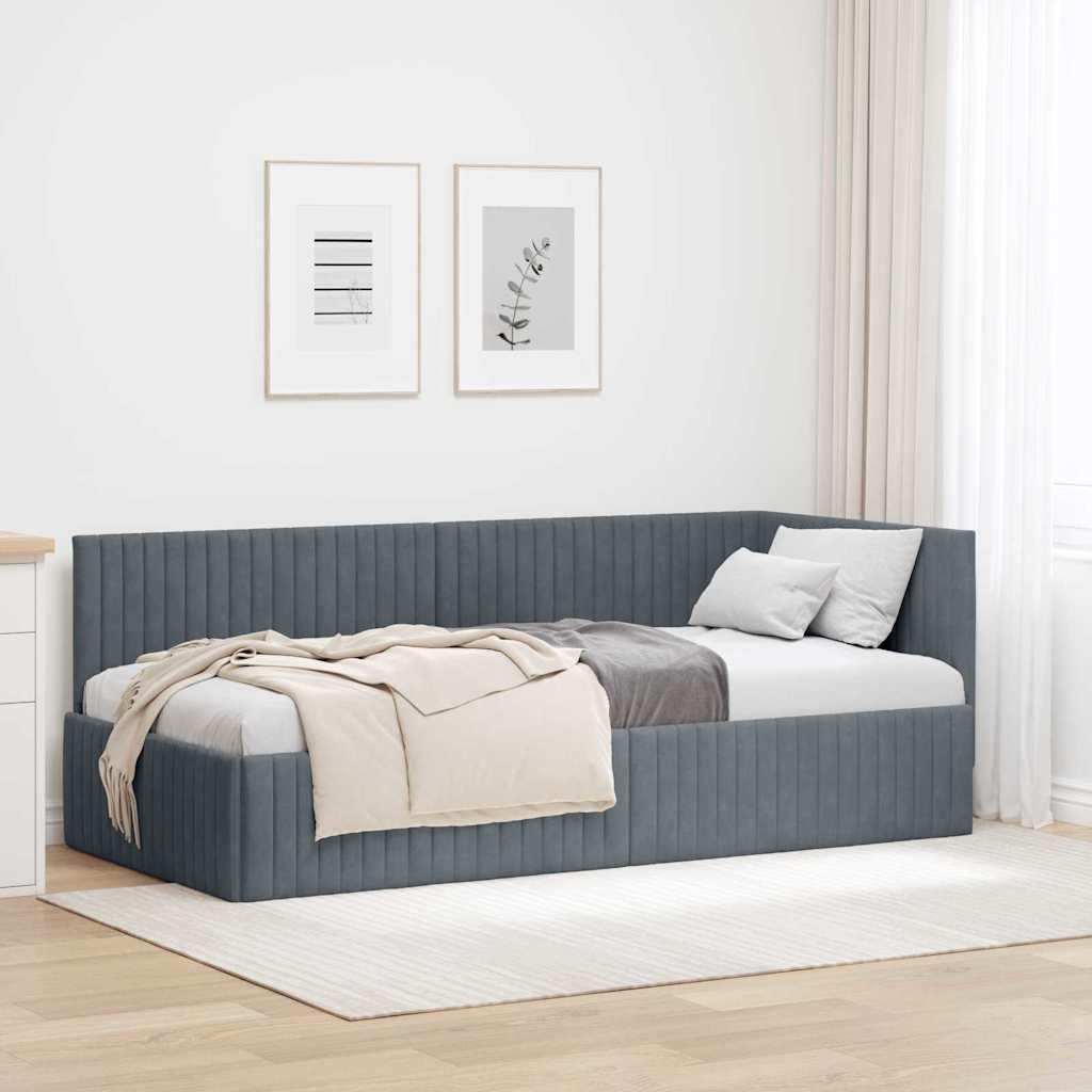 vidaXL Κρεβάτι Γωνίας Σκούρο Γκρι 90 x 200 cm Βελούδο