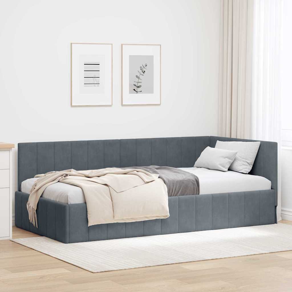 vidaXL Κρεβάτι Γωνίας Σκούρο Γκρι 90 x 200 cm Βελούδο