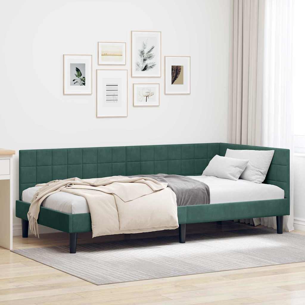 vidaXL Κρεβάτι Γωνίας Σκούρο Πράσινο 90 x 200 cm Βελούδο