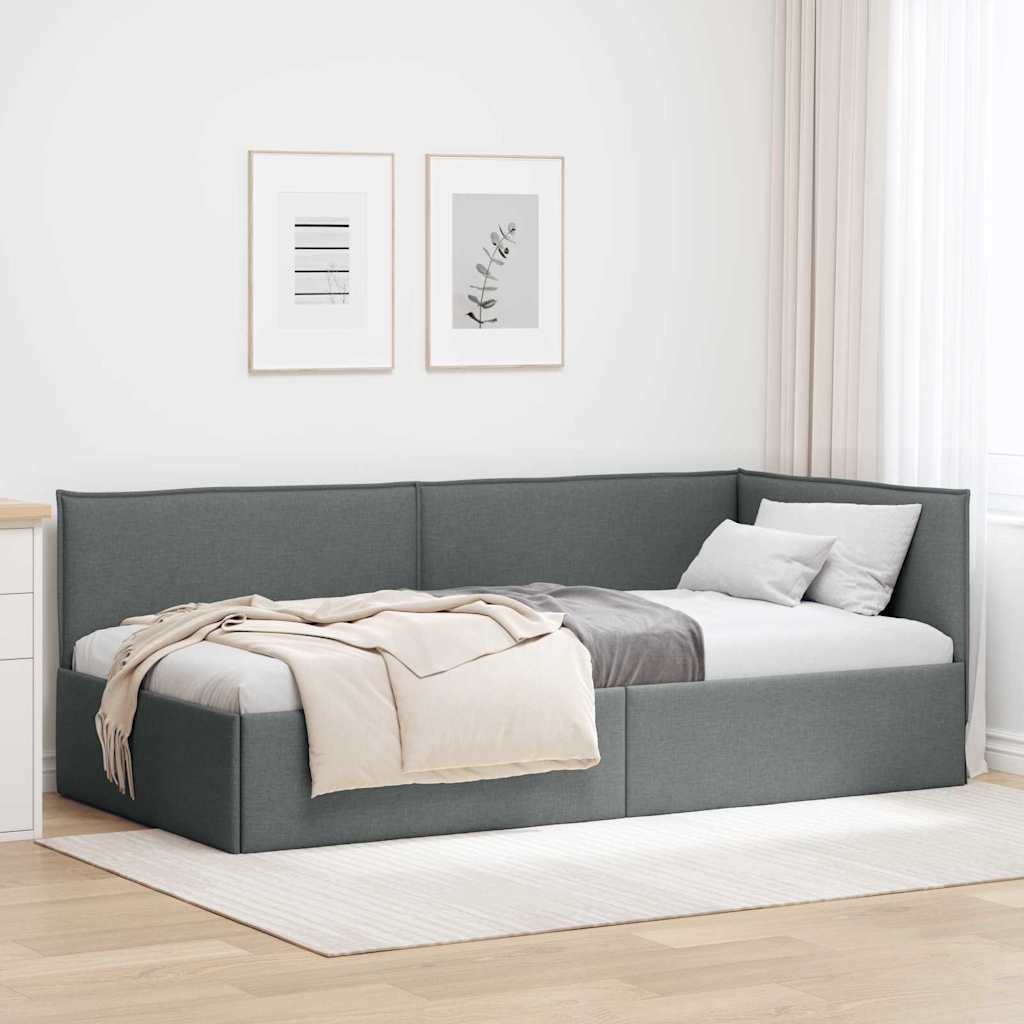 vidaXL Κρεβάτι Γωνίας Σκούρο Γκρι 90 x 190 cm ύφασμα