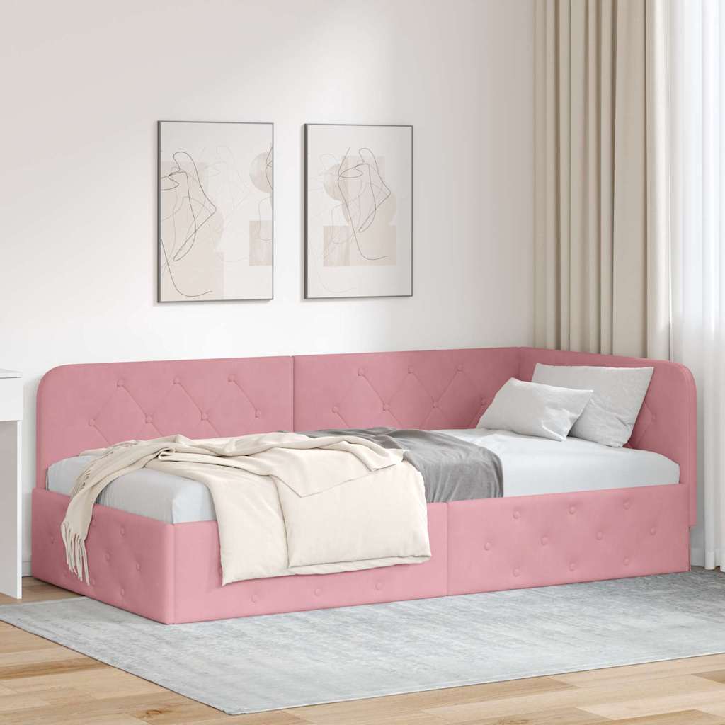 vidaXL Κρεβάτι Γωνίας Ροζ 90 x 190 cm Βελούδο