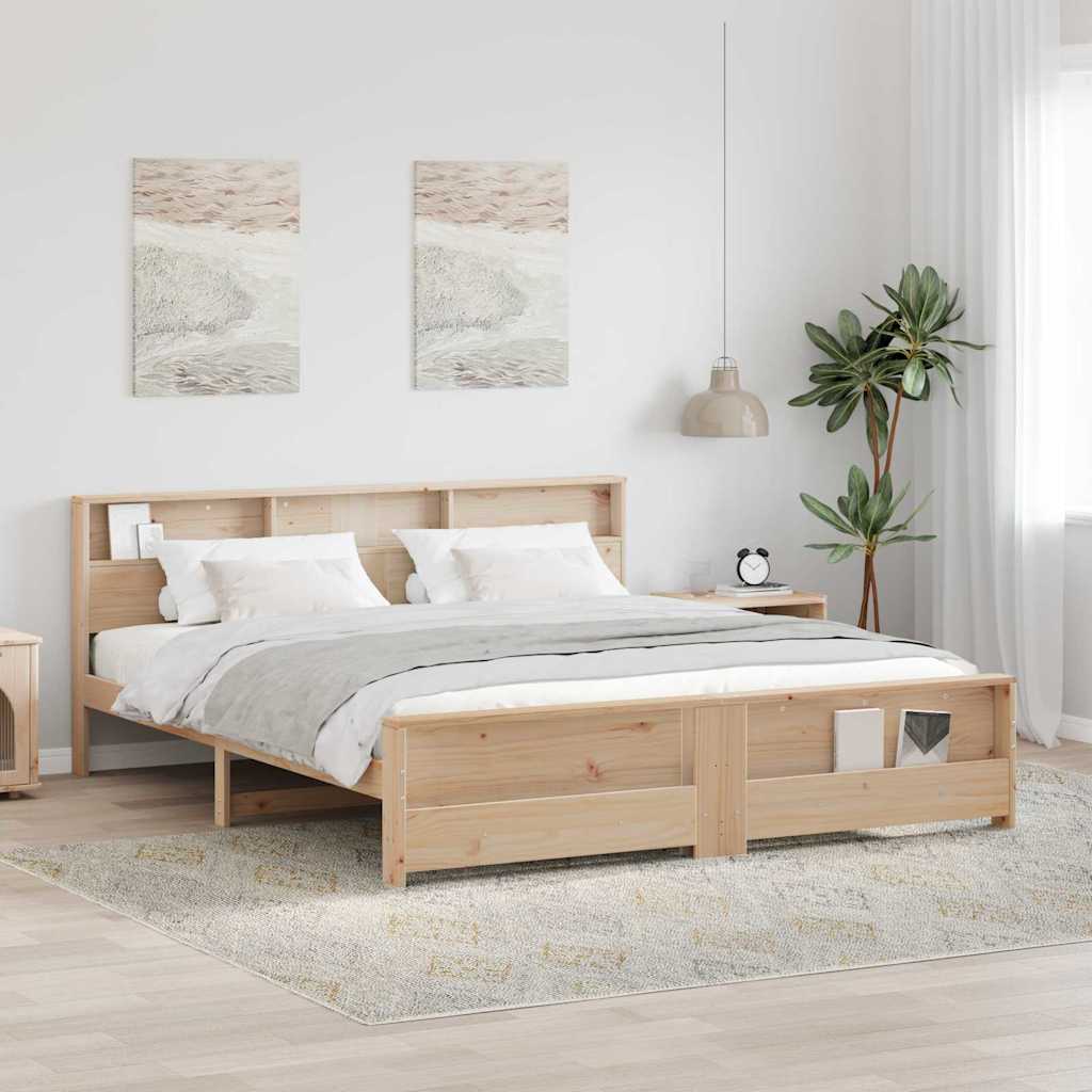 vidaXL Σκελετός Κρεβατιού με ράφι Καφέ 200 x 200 cm Στερεό πεύκο