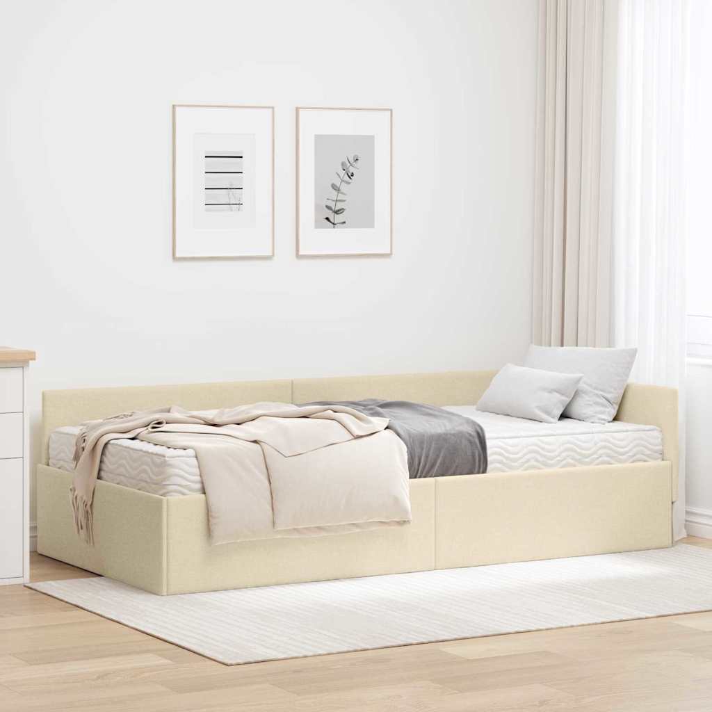 vidaXL Κρεβάτι γωνίας με στρώμα 2 τμχ. Κρεμ 90 x 200 cm ύφασμα