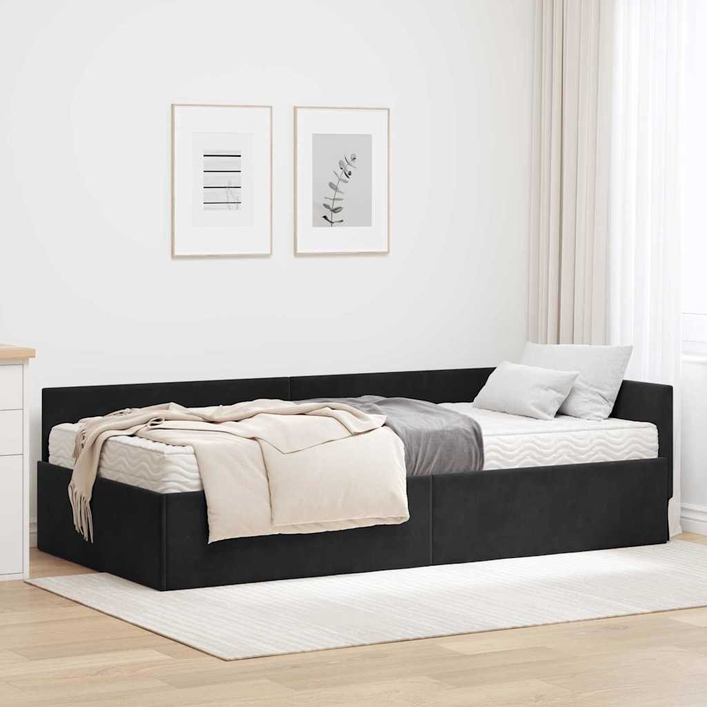 vidaXL Κρεβάτι γωνίας με στρώμα 2 τμχ. Μαύρο 90 x 190 cm Βελούδο