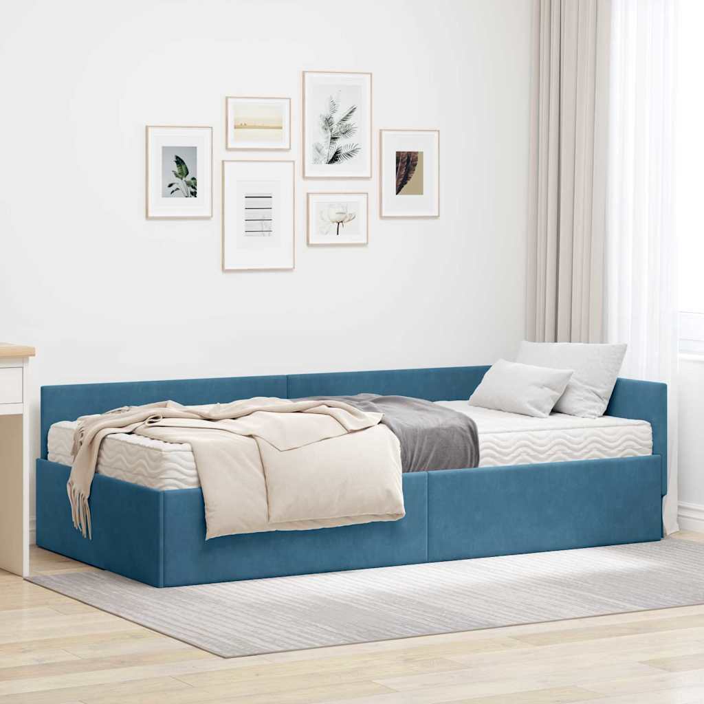 vidaXL Κρεβάτι γωνίας με στρώμα 2 τμχ. Μπλε 100 x 200 cm Βελούδο