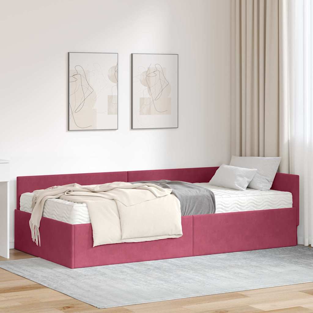 vidaXL Κρεβάτι γωνίας με στρώμα 2 τμχ. Κόκκινο 100 x 200 cm Βελούδο