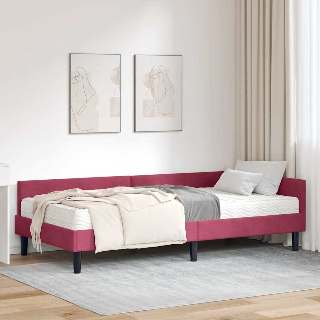 vidaXL Κρεβάτι γωνίας με στρώμα 2 τμχ. Κόκκινο 90 x 190 cm Βελούδο