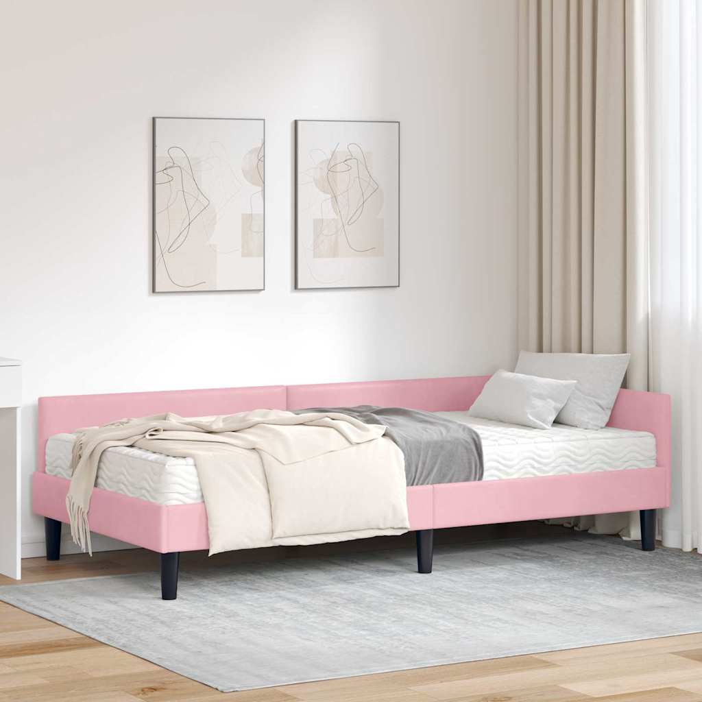 vidaXL Κρεβάτι γωνίας με στρώμα 2 τμχ. Ροζ 90 x 200 cm Βελούδο
