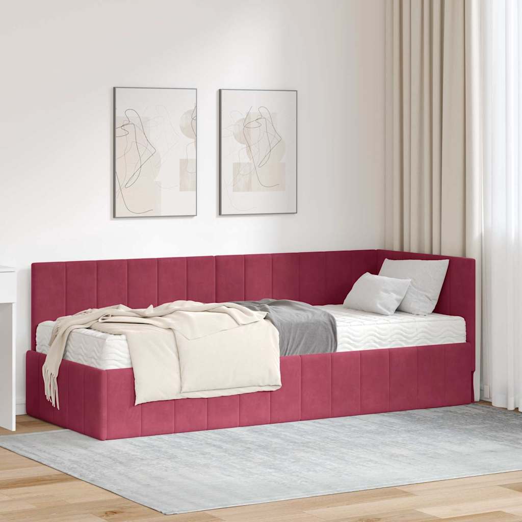 vidaXL Κρεβάτι γωνίας με στρώμα 2 τμχ. Κόκκινο 80 x 200 cm Βελούδο