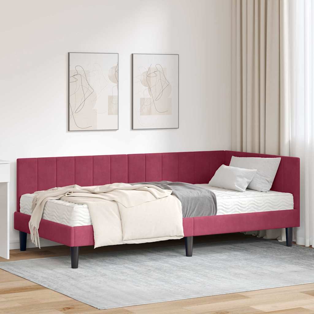 vidaXL Κρεβάτι γωνίας με στρώμα 2 τμχ. Κόκκινο 90 x 190 cm Βελούδο