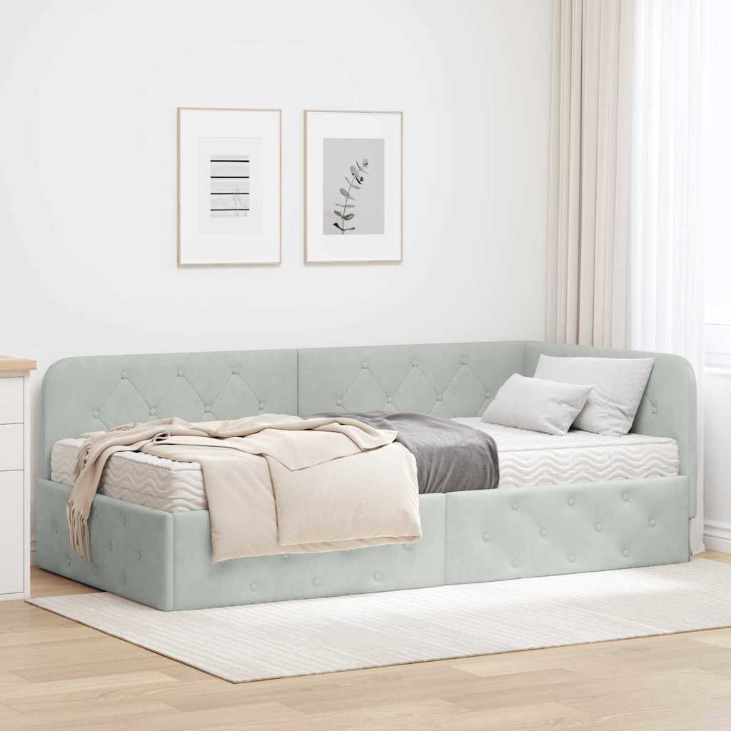 vidaXL Κρεβάτι Γωνίας Ανοιχτό γκρι 100 x 200 cm Βελούδο