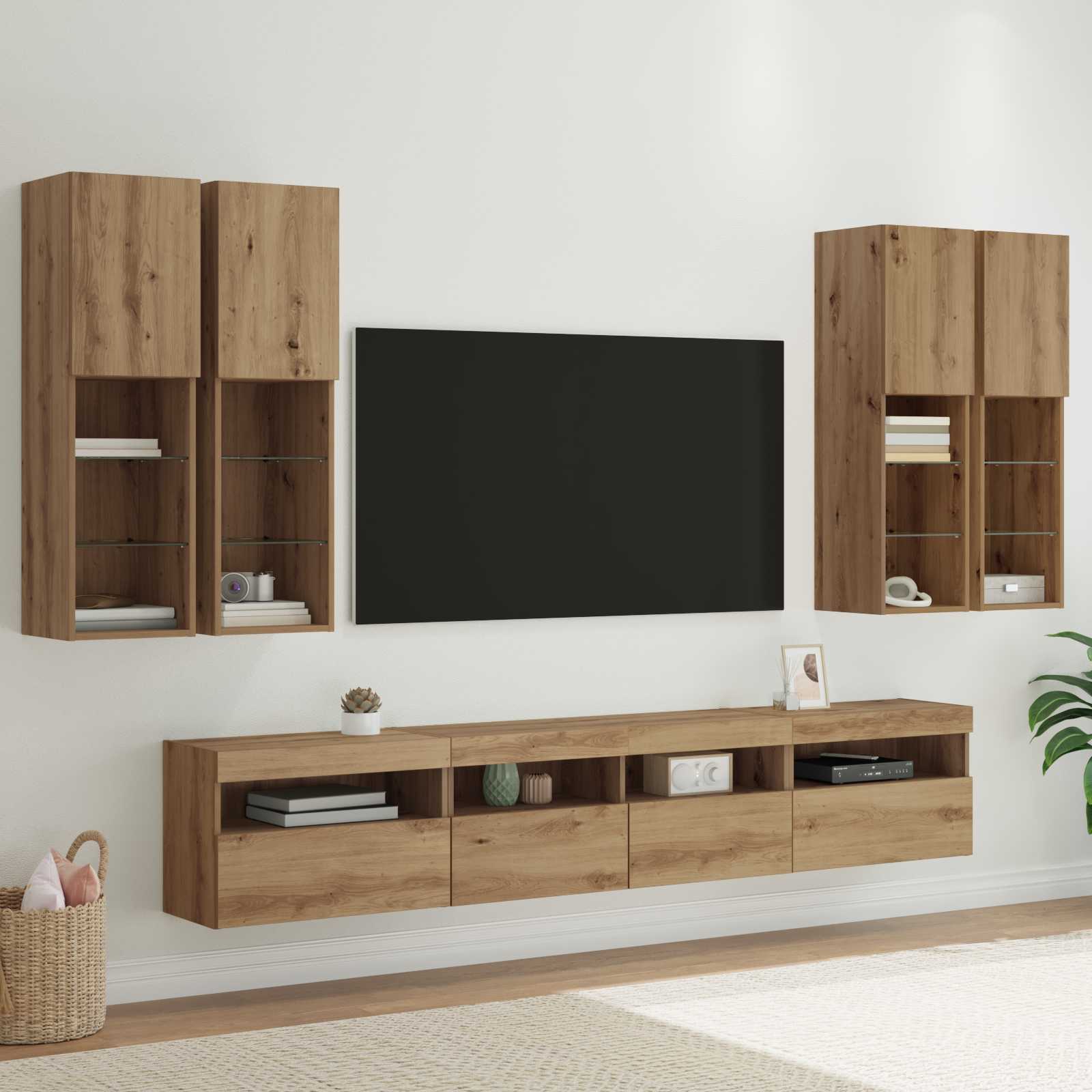 vidaXL Σετ Κονσόλας Τηλεόρασης με LED Φώτα 7 τμχ. artisan δρυς