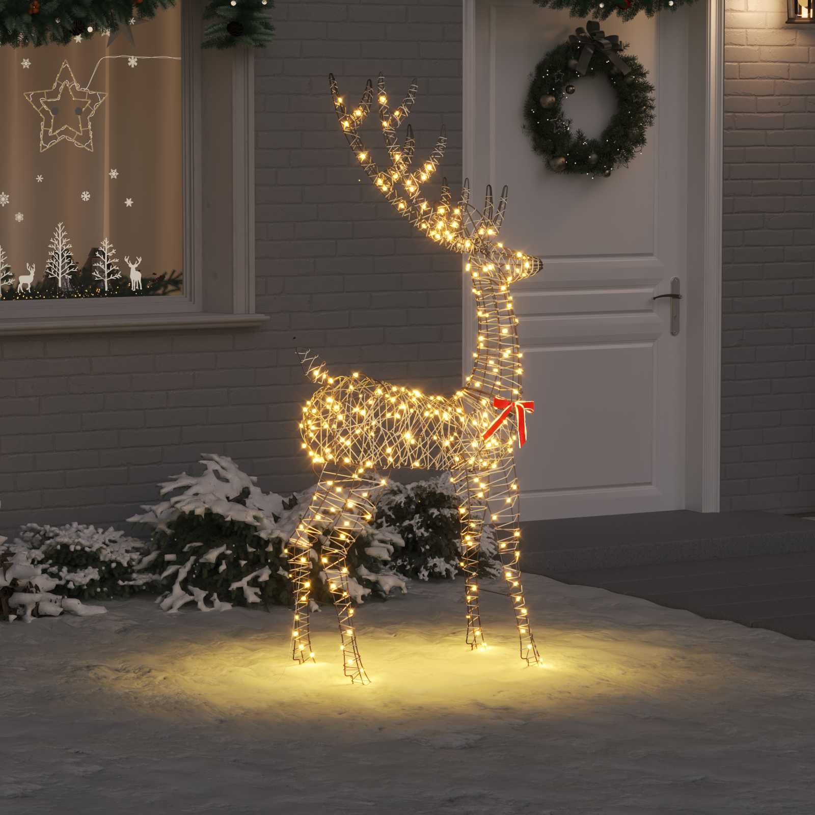 vidaXL 3D Ελάφι 250 LED Θερμό λευκό 180 cm Ρατάν