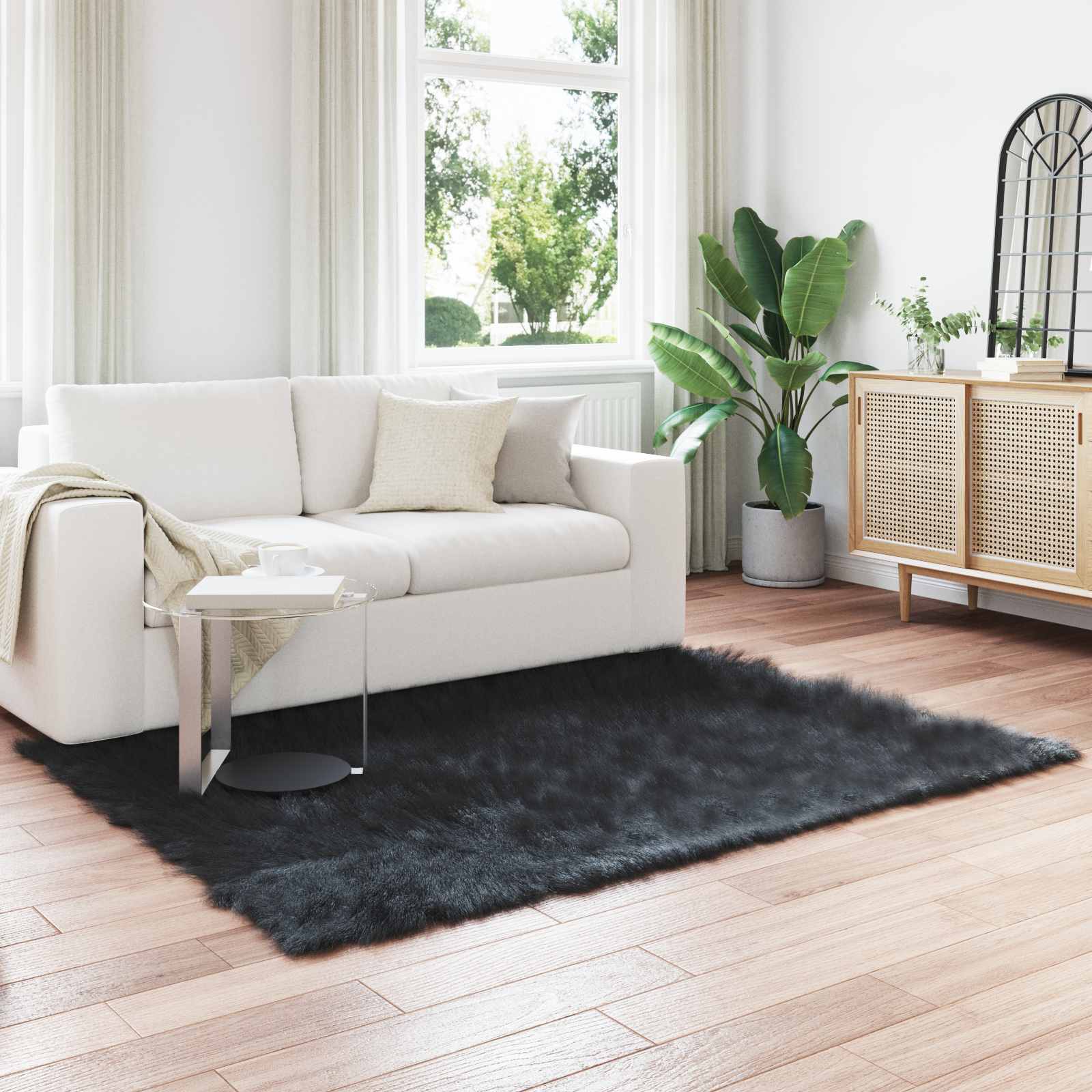 vidaXL Χαλί από τεχνητό πρόβειο δέρμα TAFALLA Μαύρο 160 x 230 cm