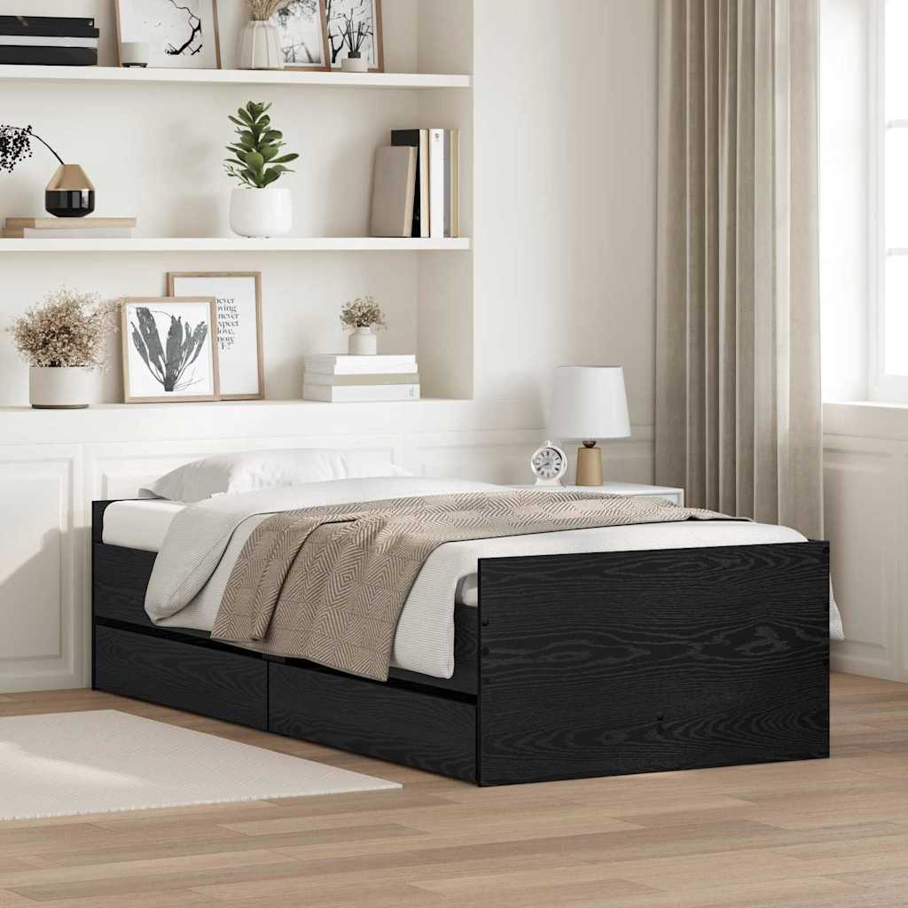 vidaXL Σκελετός Κρεβατιού Μαύρη Οξυά 100 x 200 cm Στερεά ξυλεία πεύκου