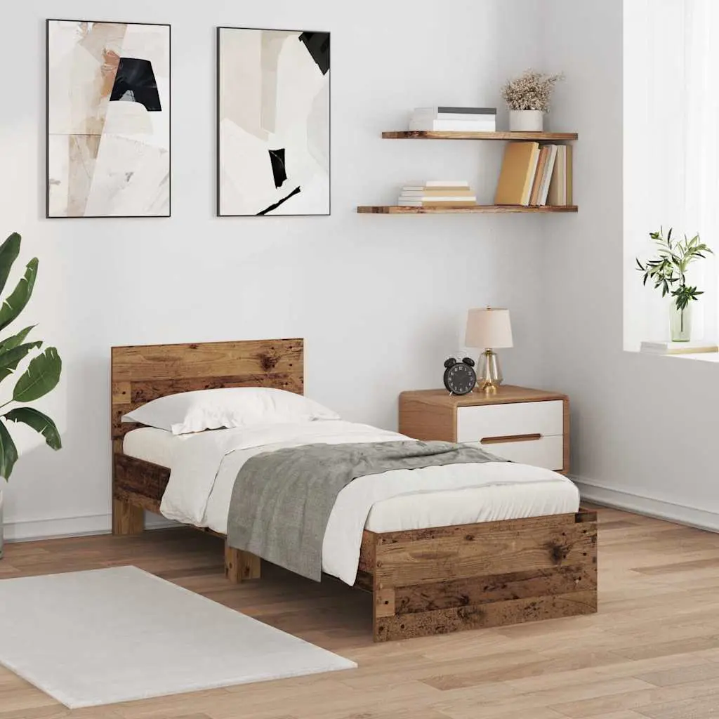 vidaXL Σκελετός Κρεβατιού Παλιό Ξύλο 75 x 190 cm Επεξεργασμένο Ξύλο