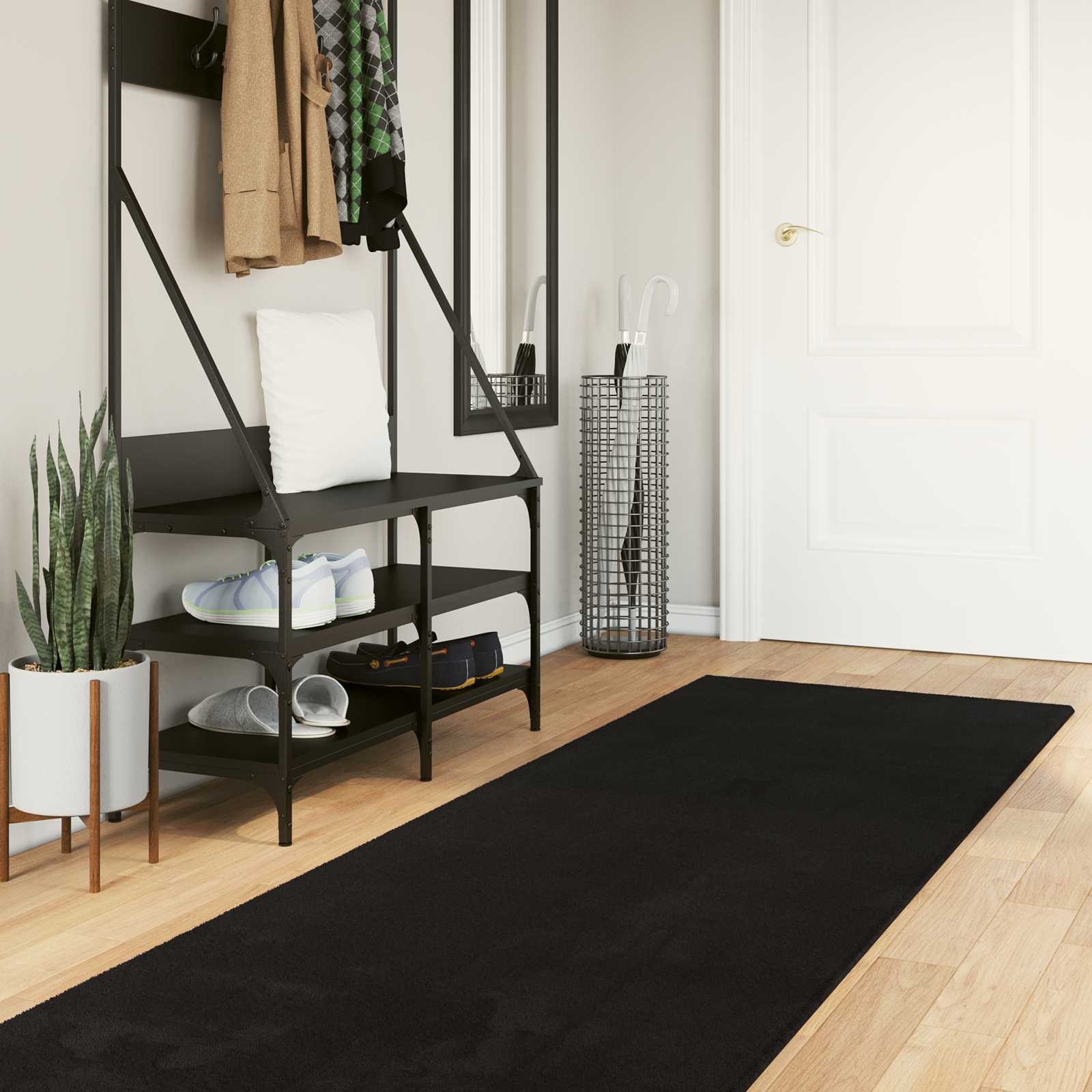 vidaXL Χαλί HUARTE Μαύρο 80 x 400 cm 100% Πολυεστέρας Επίπεδος