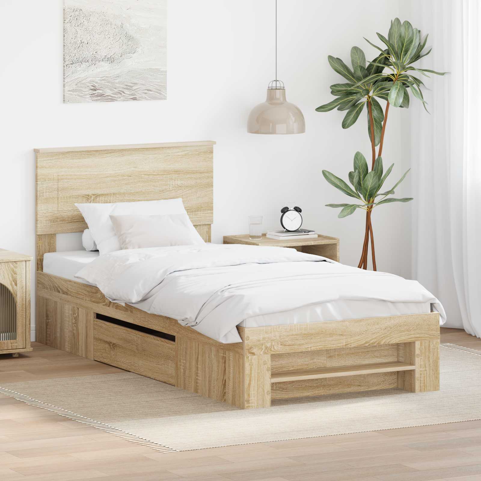 vidaXL Σκελετός Κρεβατιού Δρύς Sonoma 90 x 200 cm Επεξεργασμένο Ξύλο