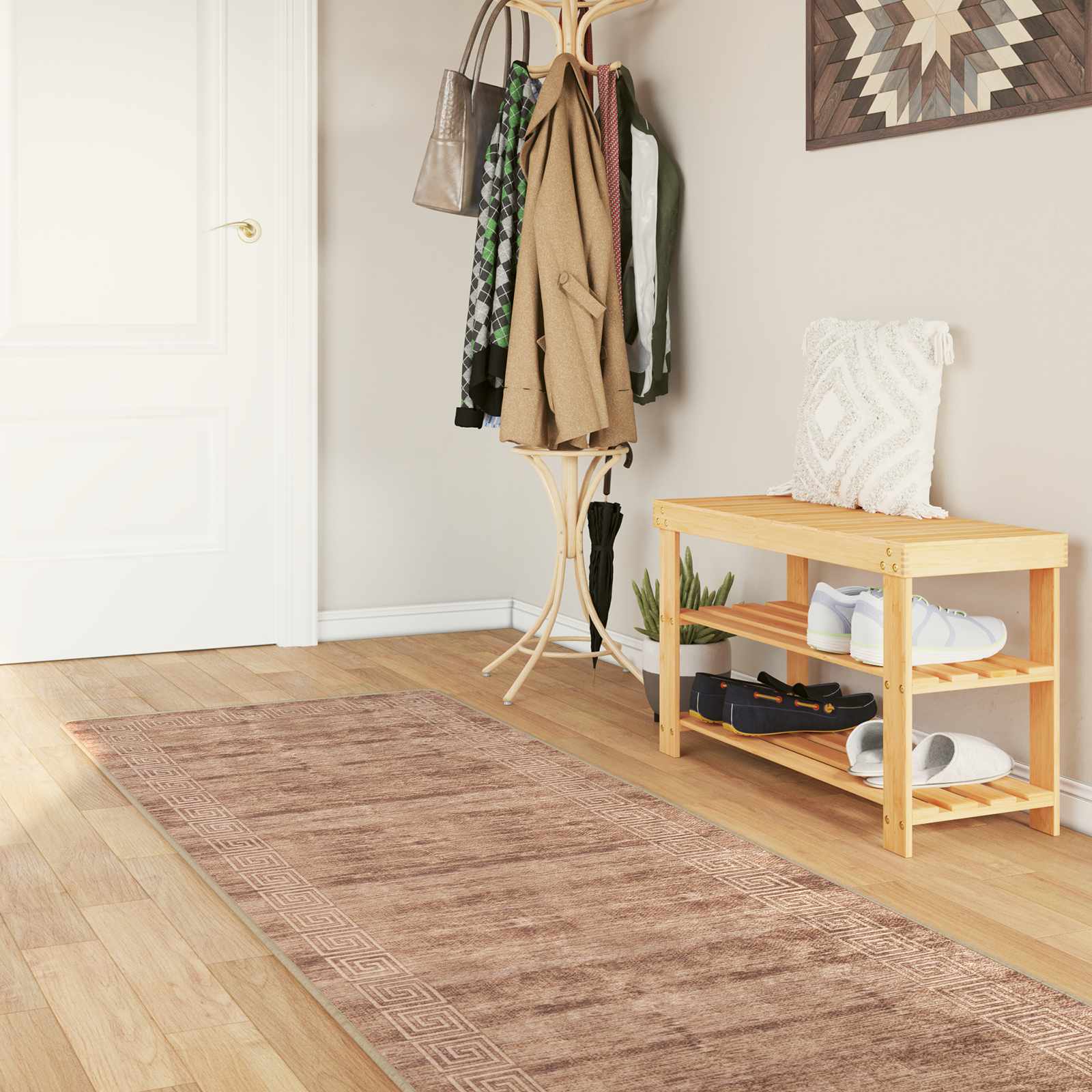vidaXL Χαλί Runner MARSA Μπεζ και χρυσό 100 x 300 cm Πολυέστερ και PVC