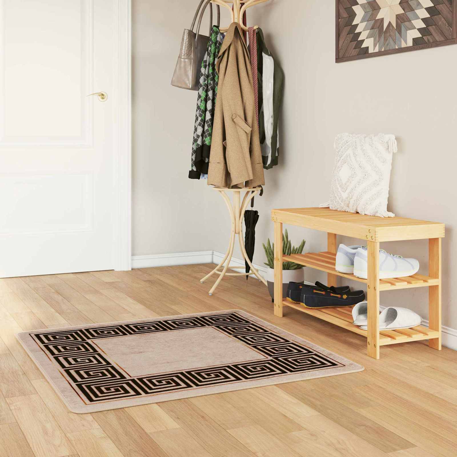 vidaXL Χαλί Runner MARSA Μπεζ και Μαύρο 100 x 100 cm Πολυέστερ και PVC