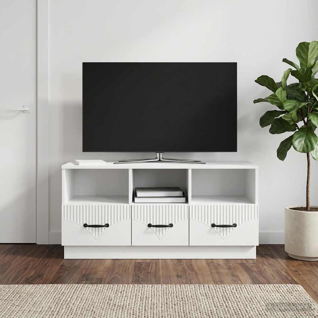 vidaXL Ντουλάπι TV με συρτάρι Γυαλιστερό Λευκό 102 x 34,5 x 47 εκ