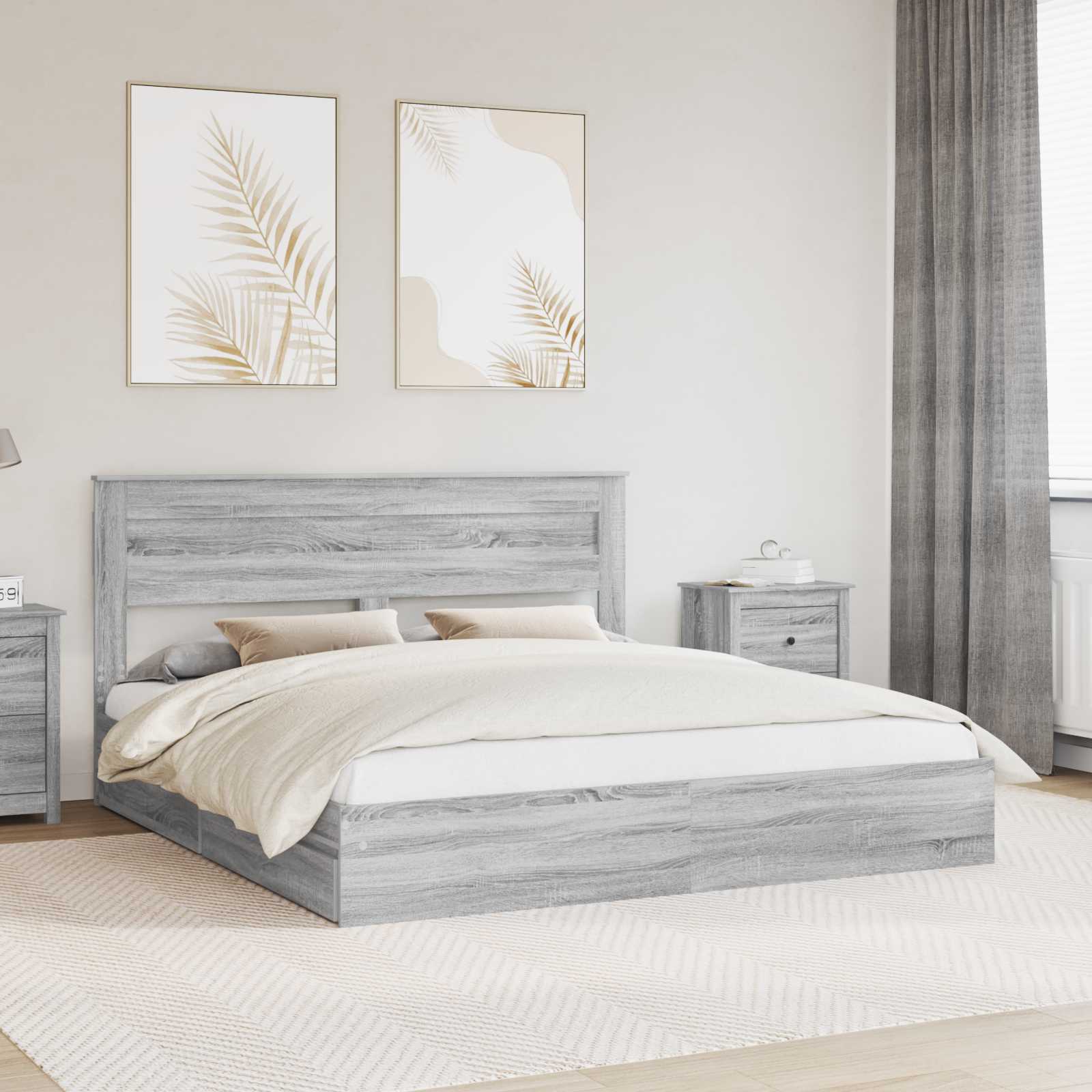vidaXL Κρεβάτι Αποθήκης Γκρίζο Σονομα 180 x 200 cm Επεξεργασμένο Ξύλο