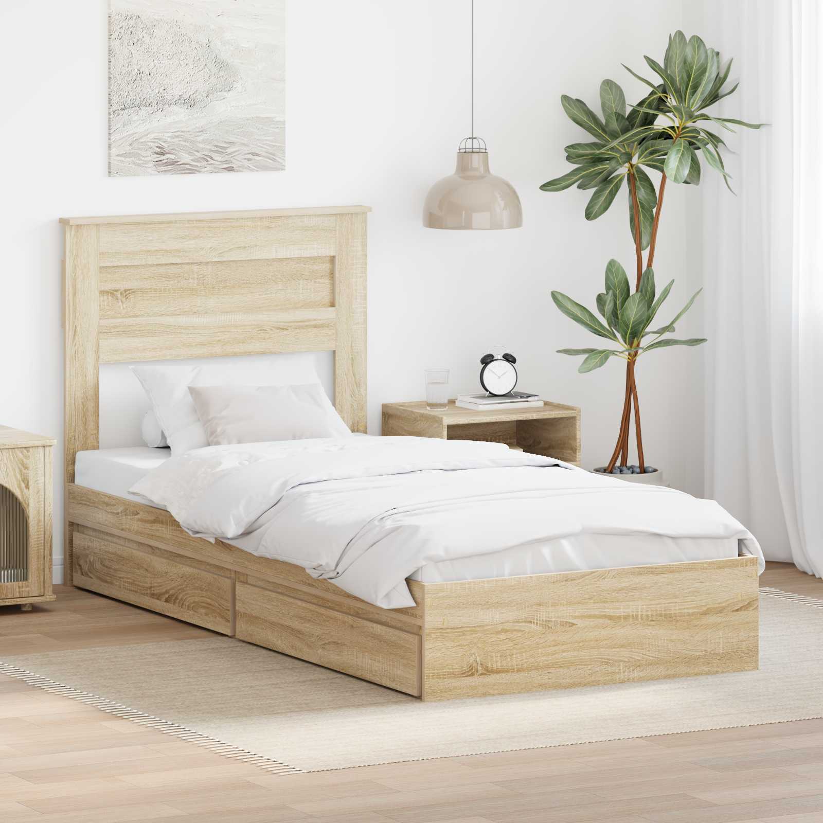vidaXL Κρεβάτι Αποθήκης Δρύς Sonoma 75 x 190 cm Επεξεργασμένο Ξύλο