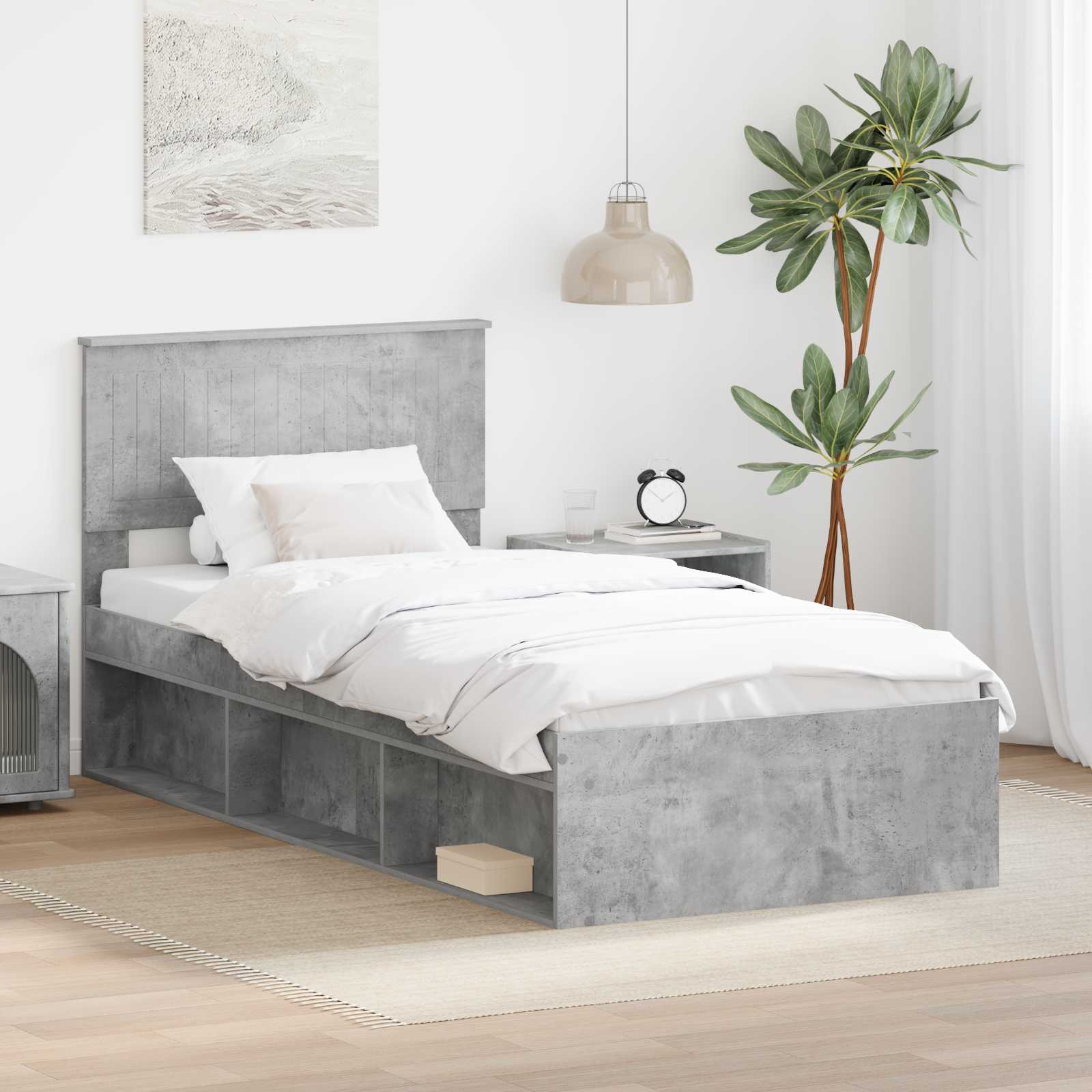 vidaXL Σκελετός Κρεβατιού Σκυρόδεμα 90 x 200 cm Στερεά ξυλεία πεύκου