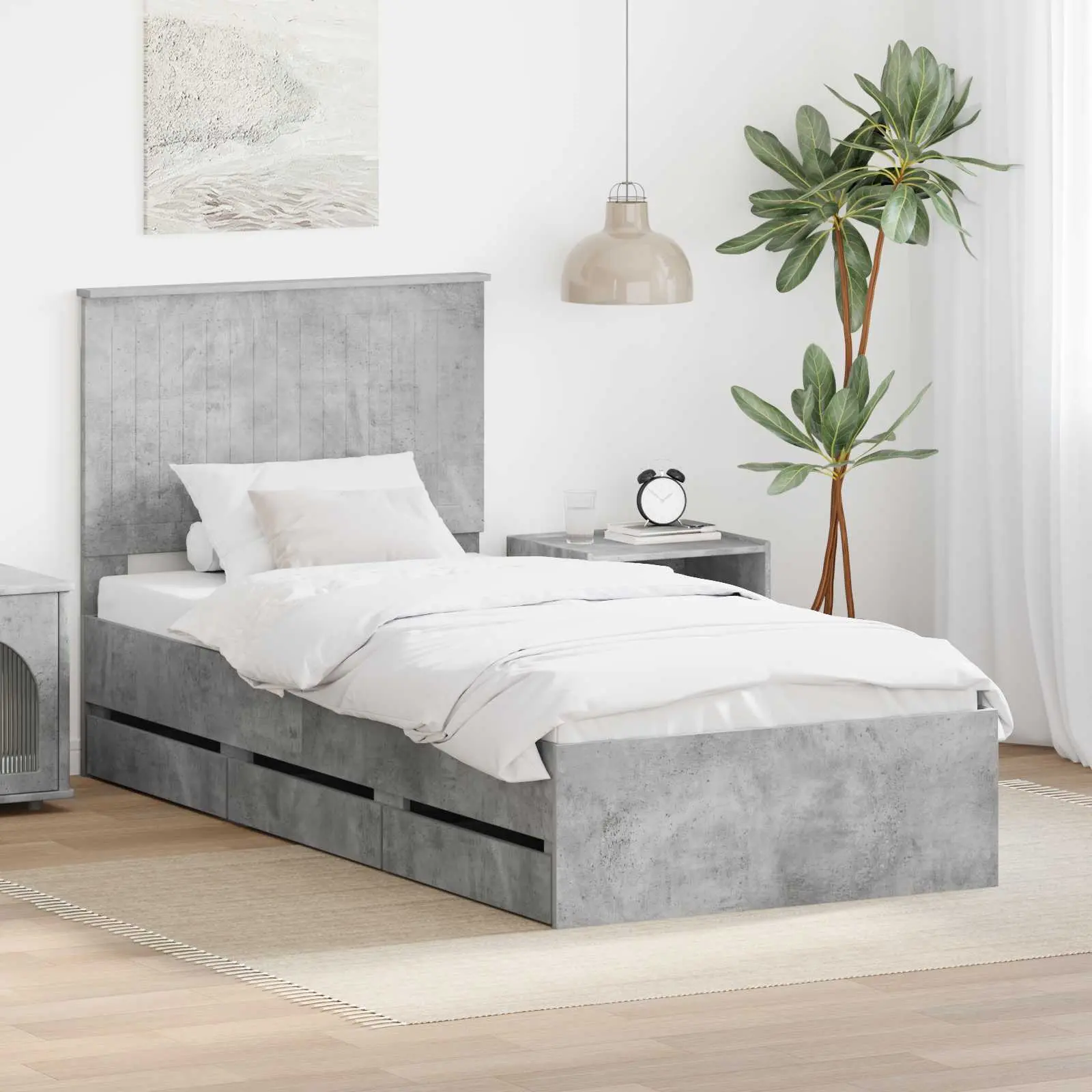 vidaXL Σκελετός Κρεβατιού Σκυρόδεμα Γκρι 90 x 200 cm Μηχανήματος Ξύλο