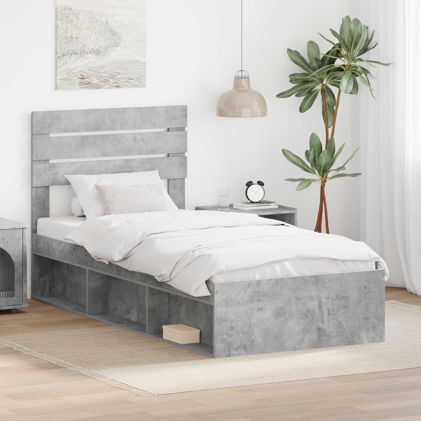 vidaXL Σκελετός Κρεβατιού Γκρι Μπετόν 90 x 190 cm Στερεά ξυλεία πεύκου