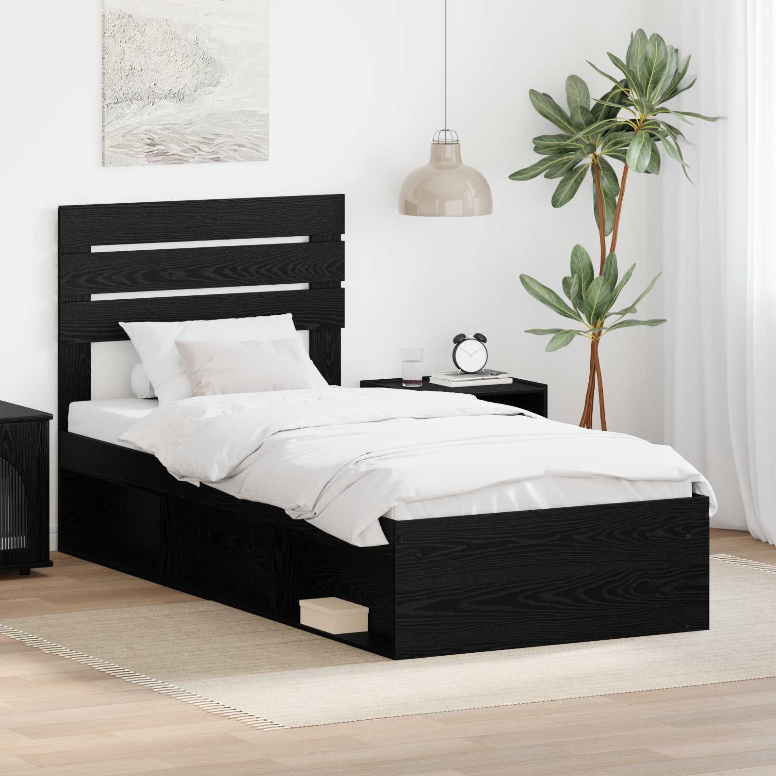 vidaXL Σκελετός Κρεβατιού Μαύρη Δρυς 75 x 190 cm Στερεά ξυλεία πεύκου