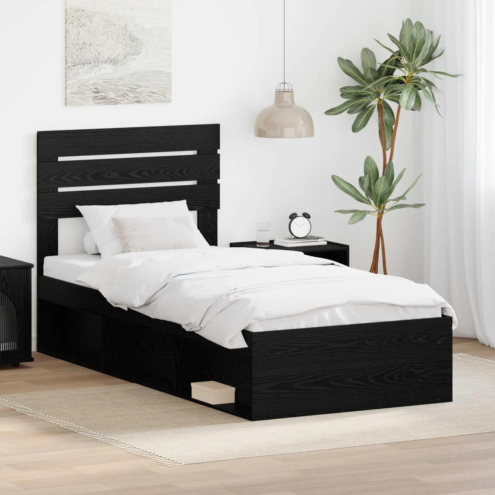 vidaXL Σκελετός Κρεβατιού Μαύρη Δρυς 75 x 190 cm Στερεά ξυλεία πεύκου