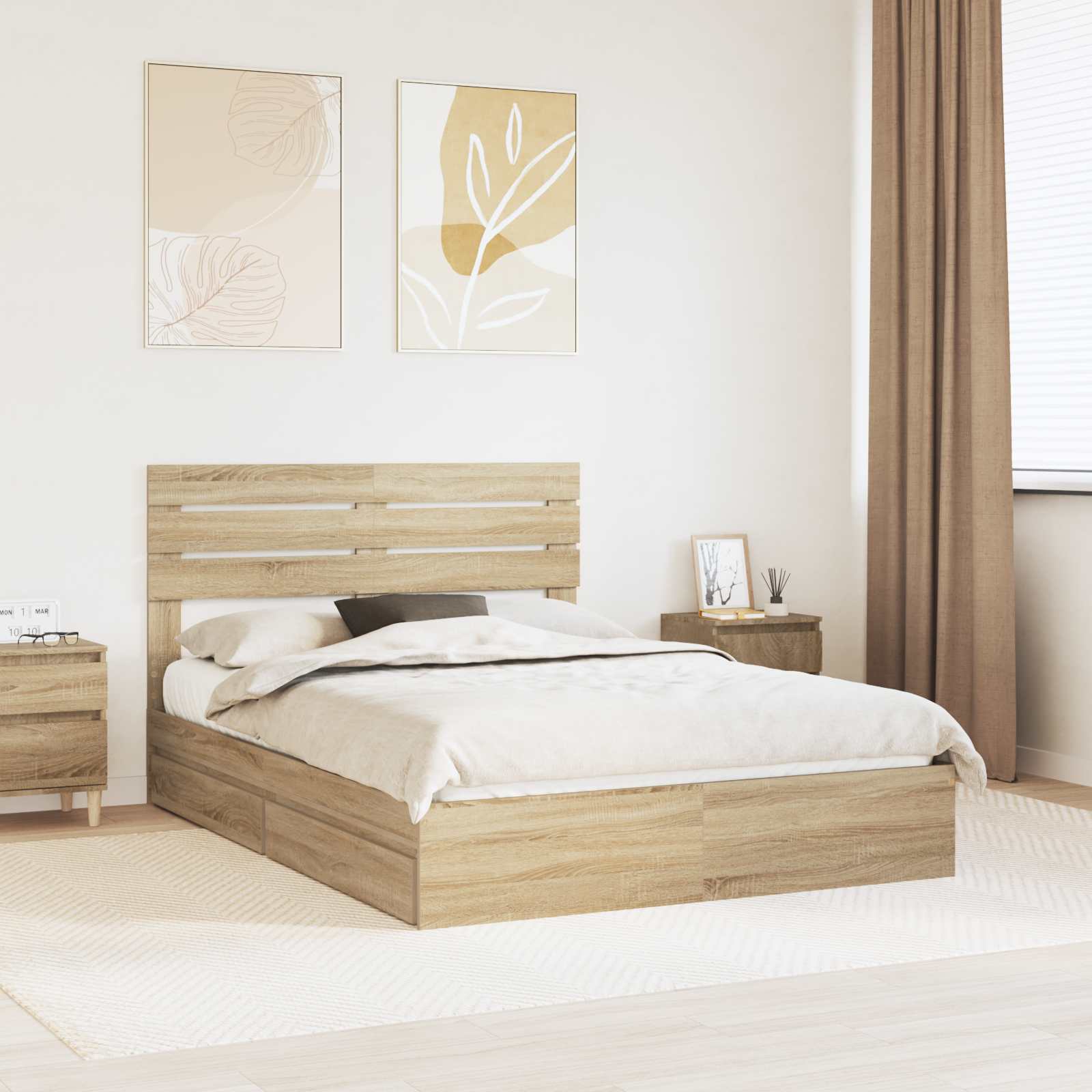 vidaXL Κρεβάτι Αποθήκης Δρύς Sonoma 140 x 200 cm Επεξεργασμένο Ξύλο