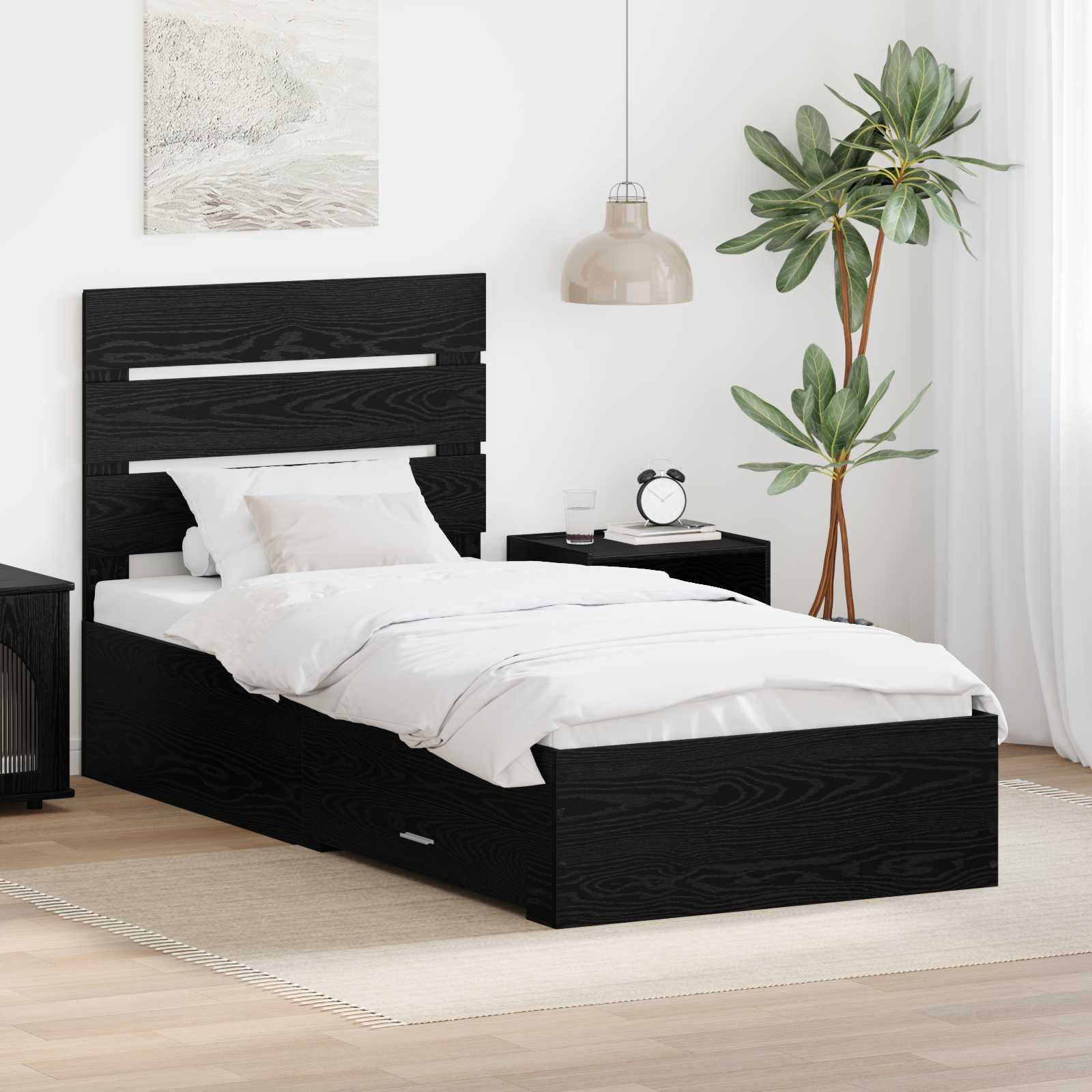 vidaXL Σκελετός Κρεβατιού Μαύρη Οξυά 90 x 190 cm Επεξεργασμένο Ξύλο