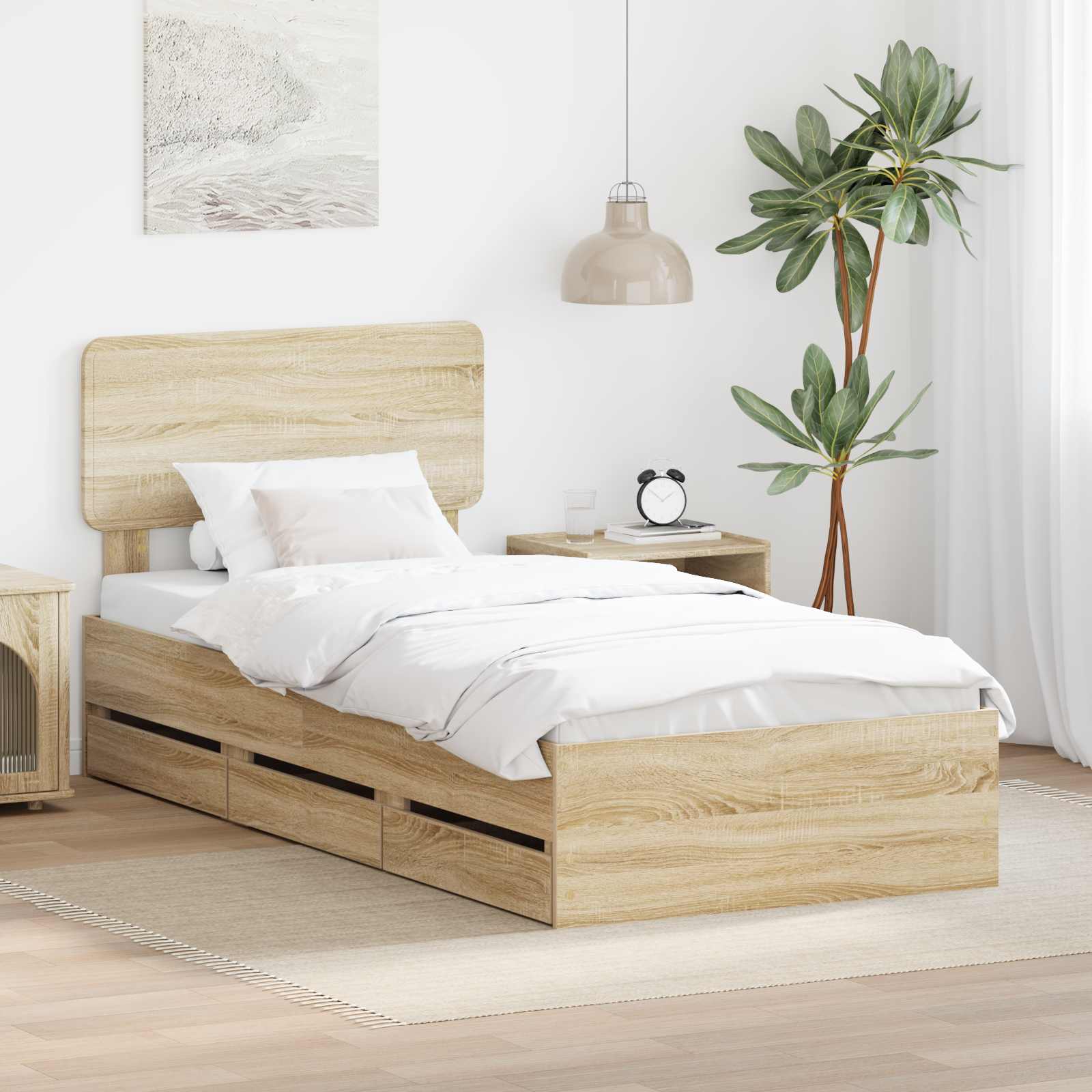 vidaXL Σκελετός Κρεβατιού με συρτάρι Δρύς Sonoma 75 x 190 cm