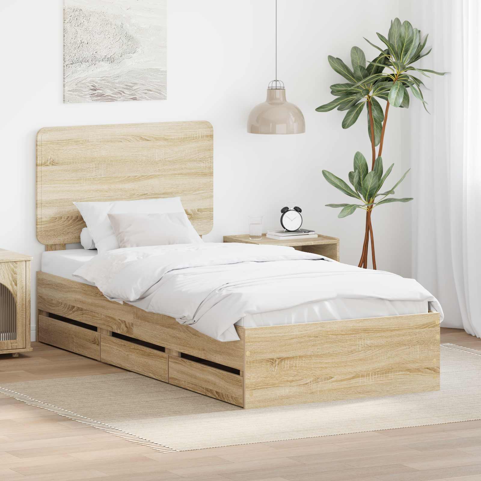 vidaXL Σκελετός Κρεβατιού Δρύς Sonoma 75 x 190 cm Μηχανήματος Ξύλο