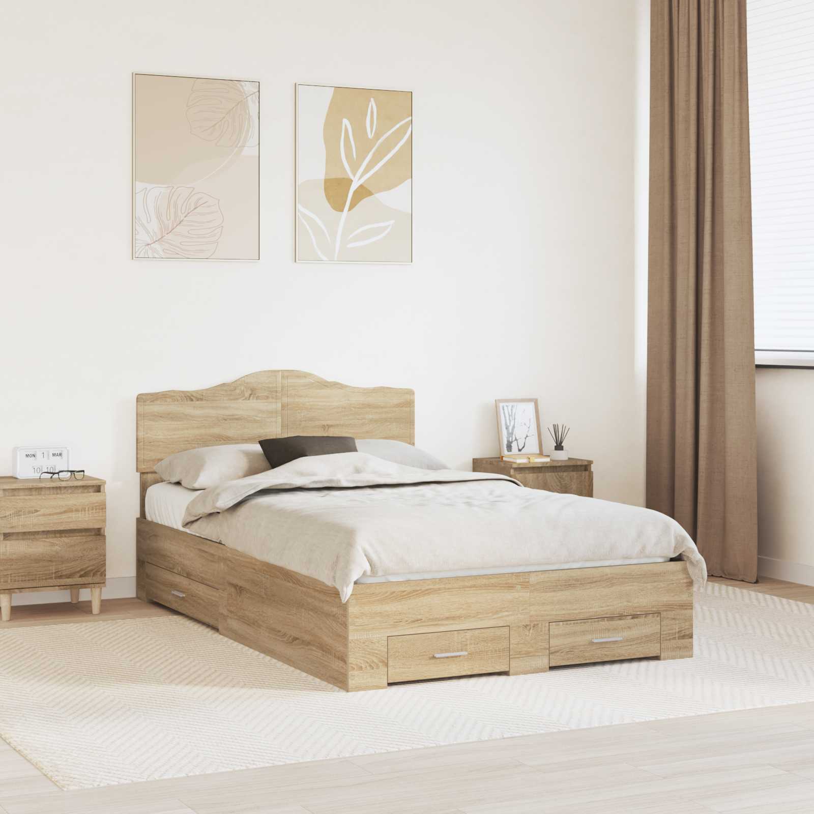 vidaXL Σκελετός Κρεβατιού Δρύς Sonoma 135 x 190 cm Επεξεργασμένο Ξύλο