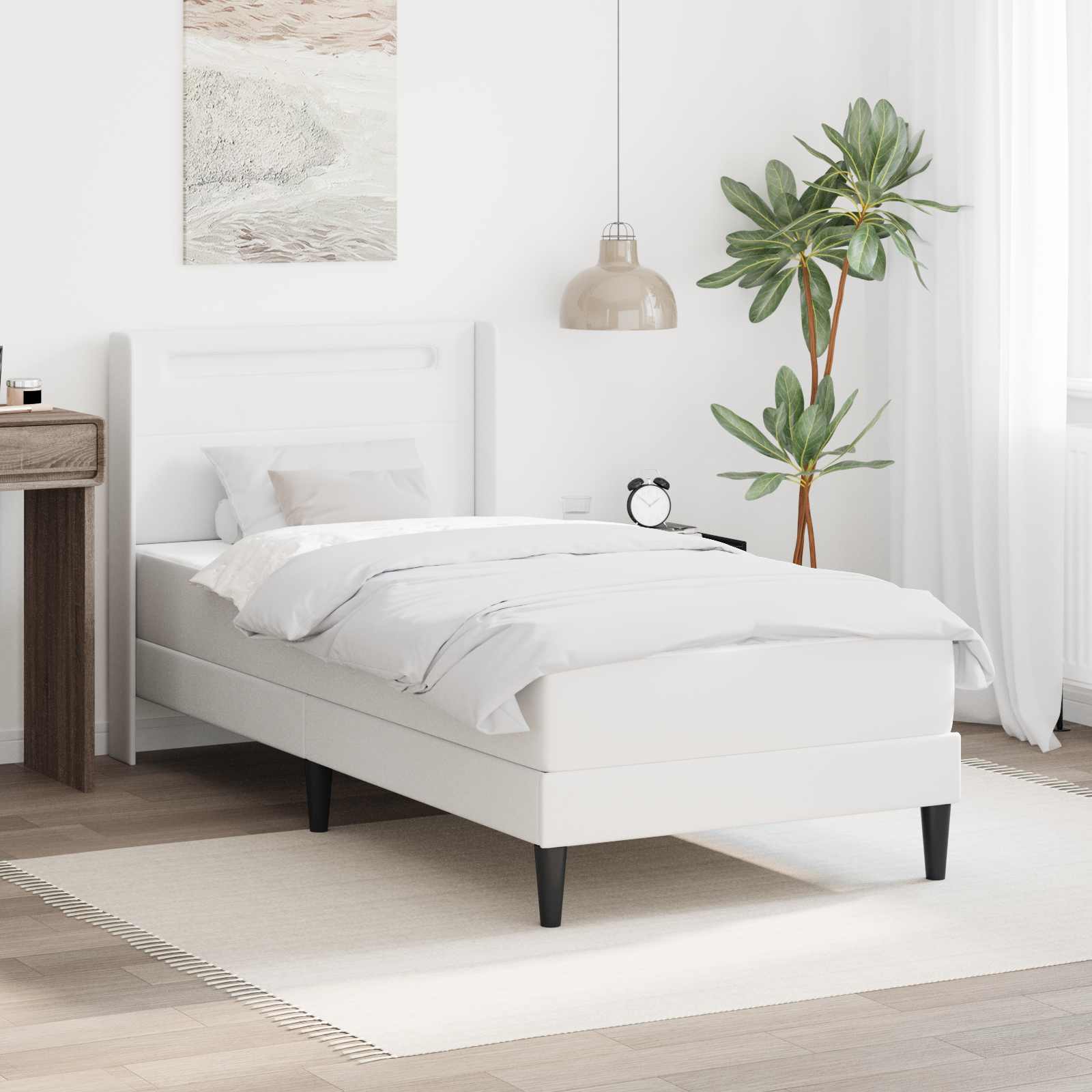 vidaXL Σκελετός κρεβατιού με στρώμα Λευκό 100 x 200 cm Τεχνητό Δέρμα