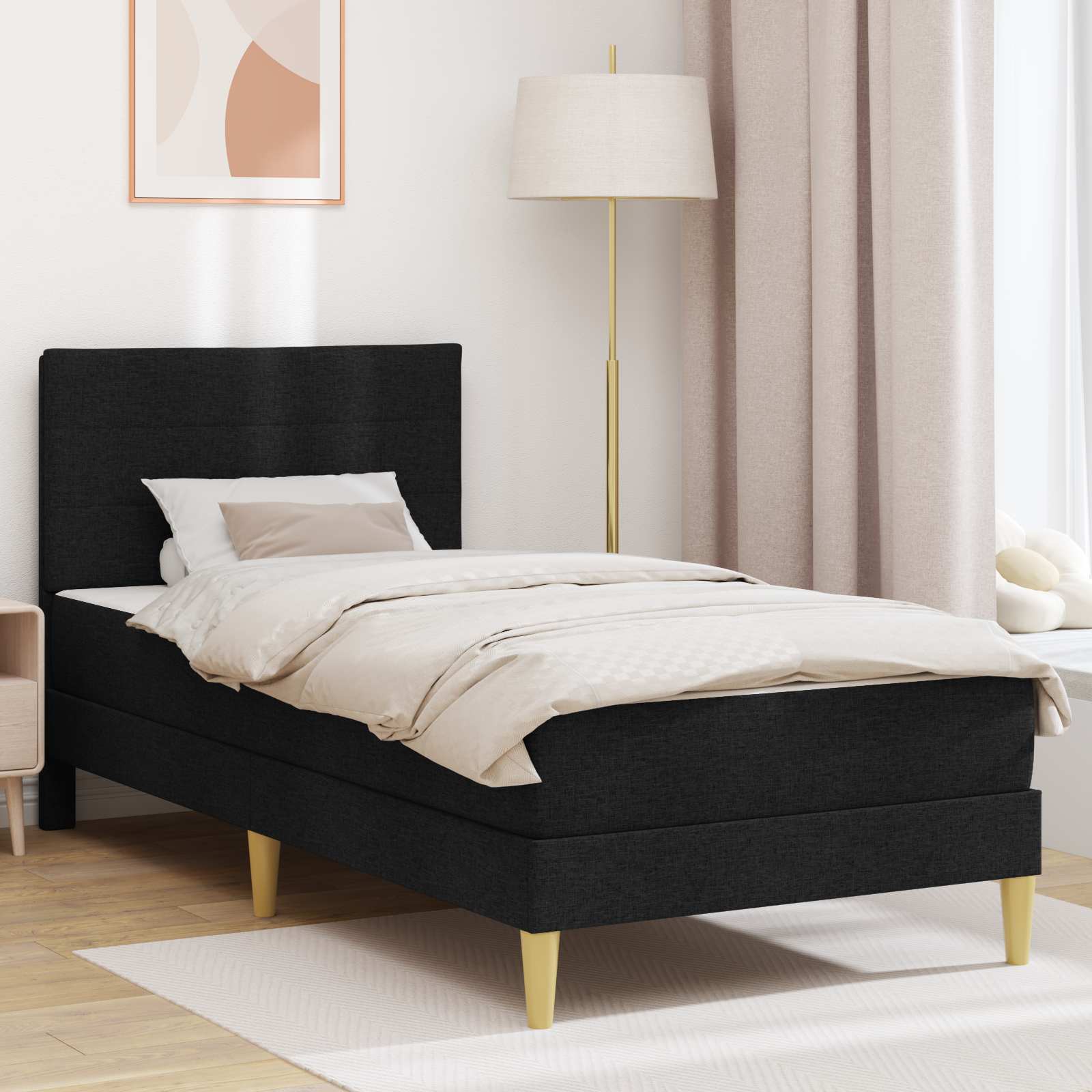 vidaXL Σκελετός κρεβατιού με στρώμα Μαύρο 90 x 200 cm Πολυεστέρας