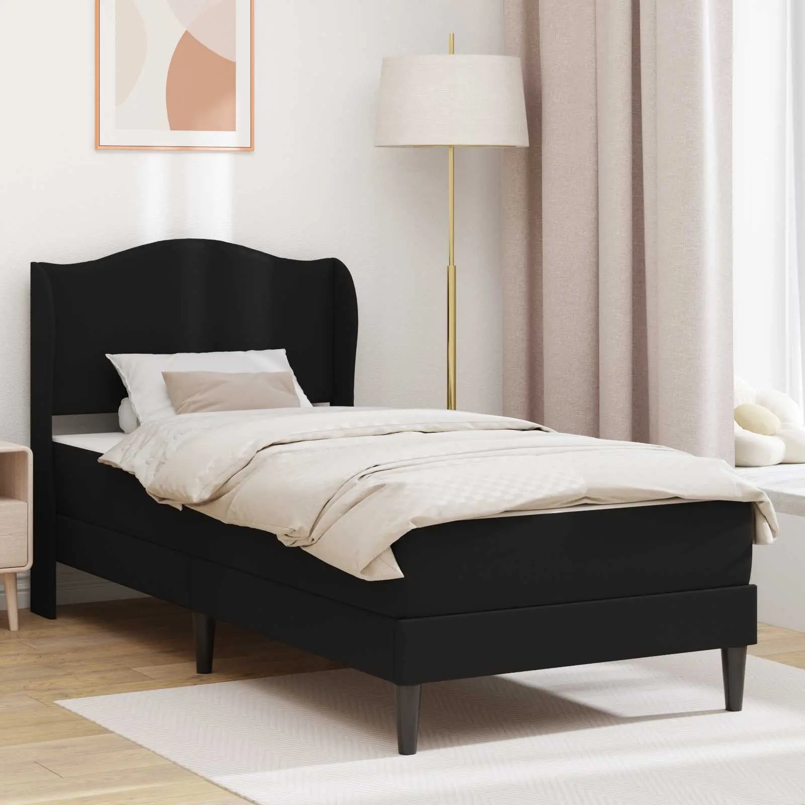 vidaXL Σκελετός κρεβατιού με στρώμα Μαύρο 90 x 200 cm Τεχνητό Δέρμα