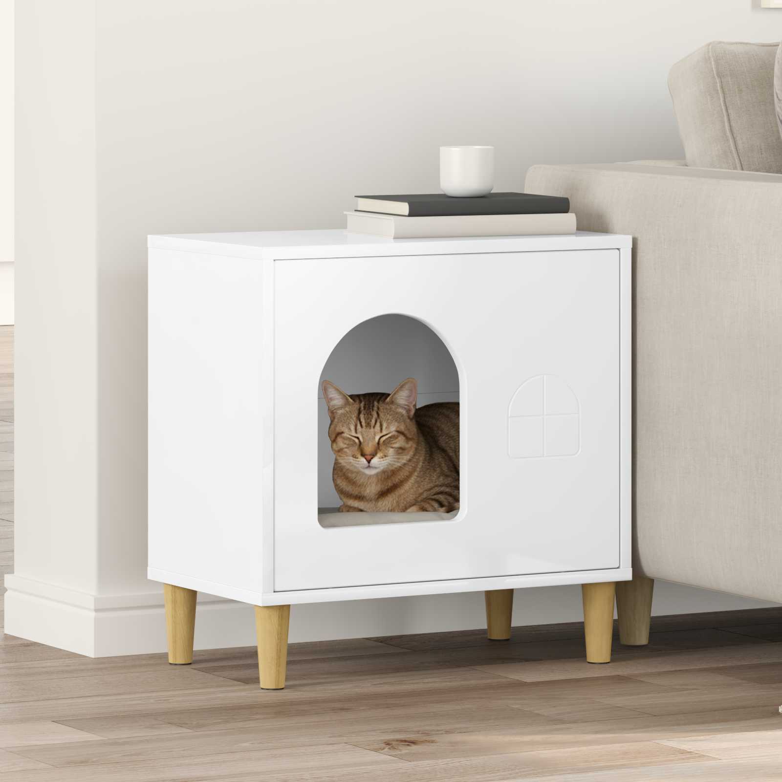 vidaXL Σπίτι Γάτας Γυαλιστερό Λευκό 51 x 30 x 52 εκ.