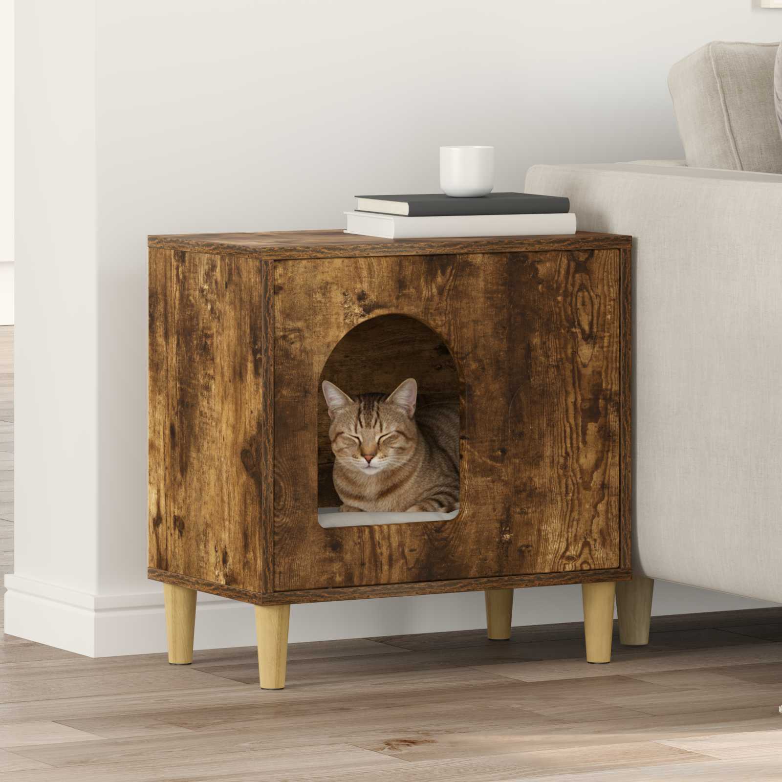 vidaXL Σπίτι Γάτας Καπνισμένο Ξύλο Δρυός 51 x 30 x 52 εκ.